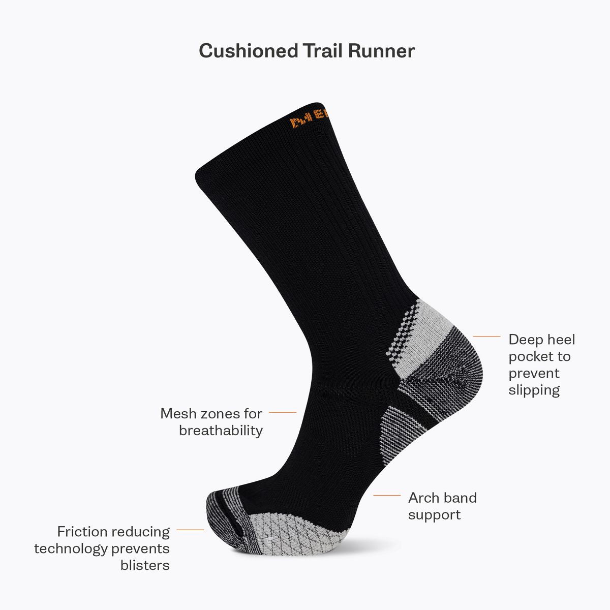 Merrell Recommended Cushion Trail Runner Crew Sock - Socks